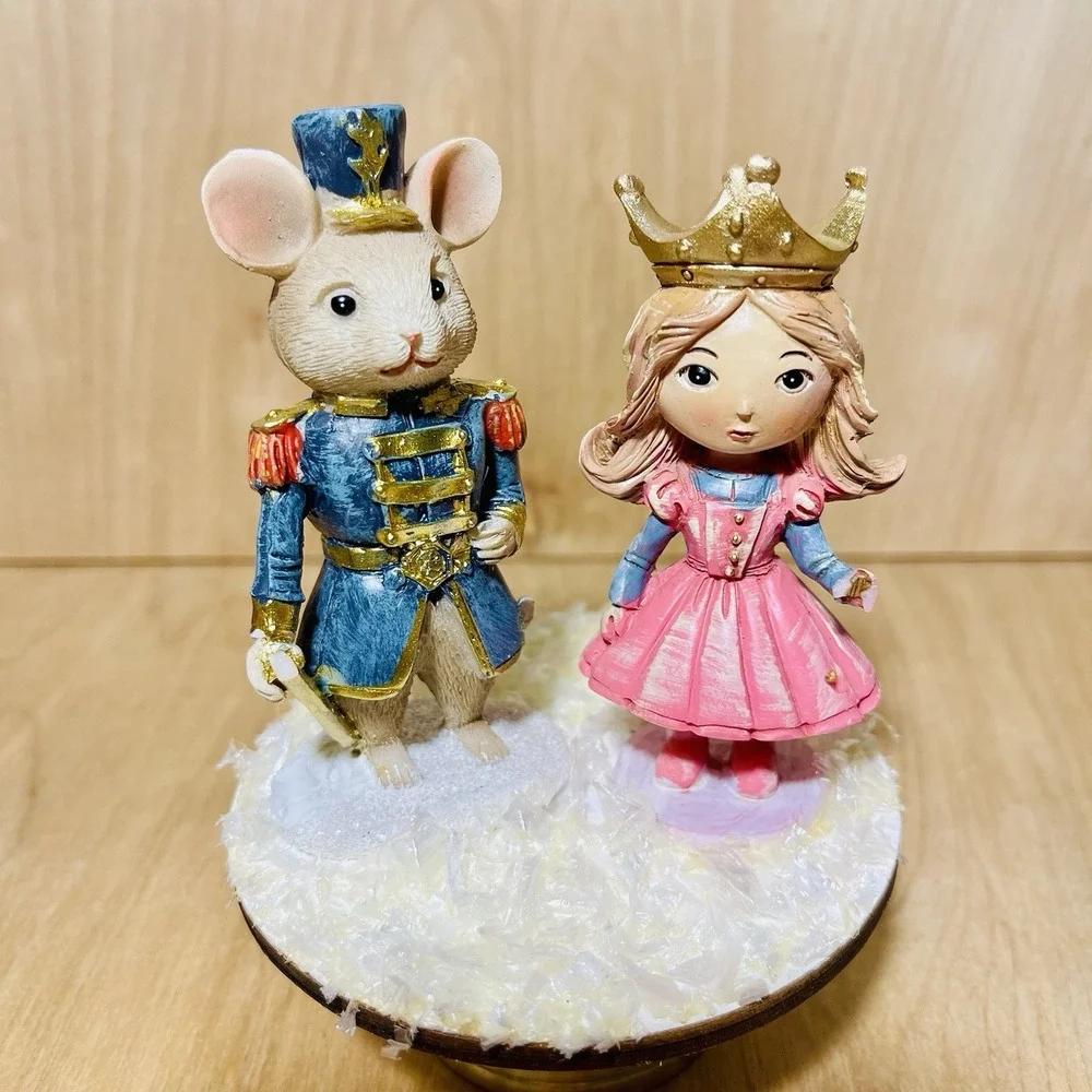 Christmas Figurines Decorations Winter Princess Nutcracker Set Of 2 On Pedestals